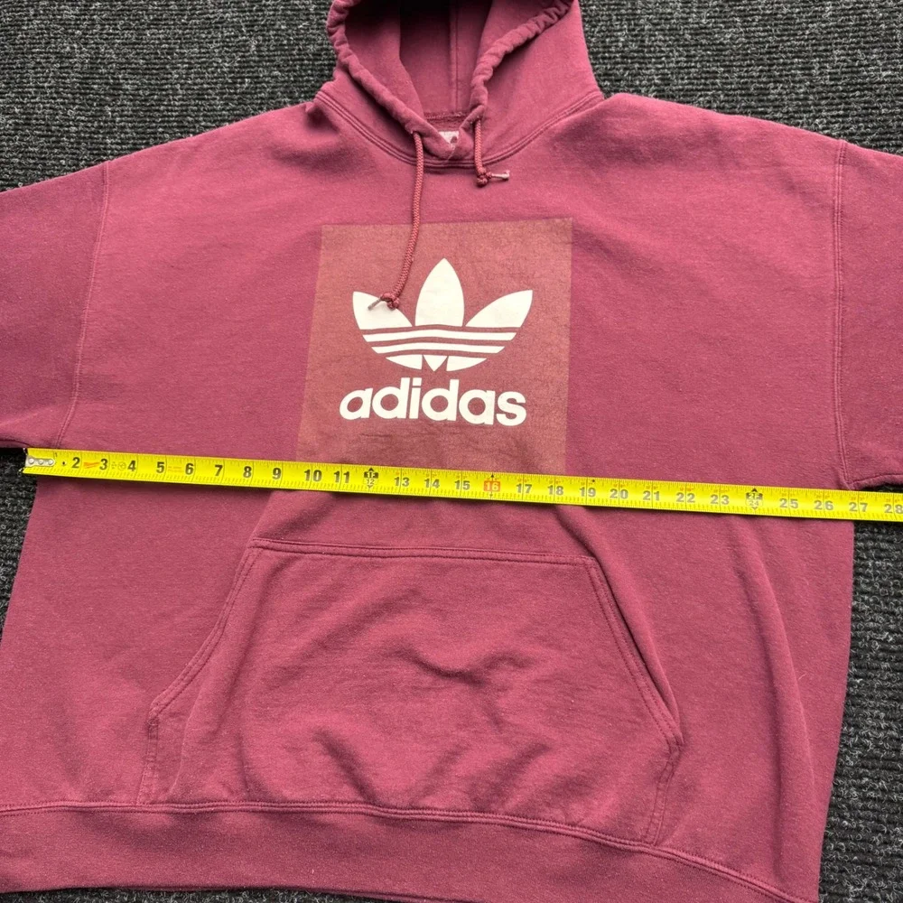 Adidas Originals Trefoil Box Logo Hoodie Mens 2XL Maroon Burgundy Pullover